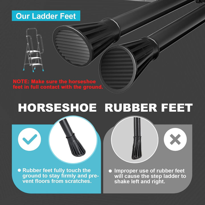 HBTower Leiter 4 Stufen, Trittleiter mit Handläufen, klappbarer Tritthocker mit ansteckbarer Werkzeu