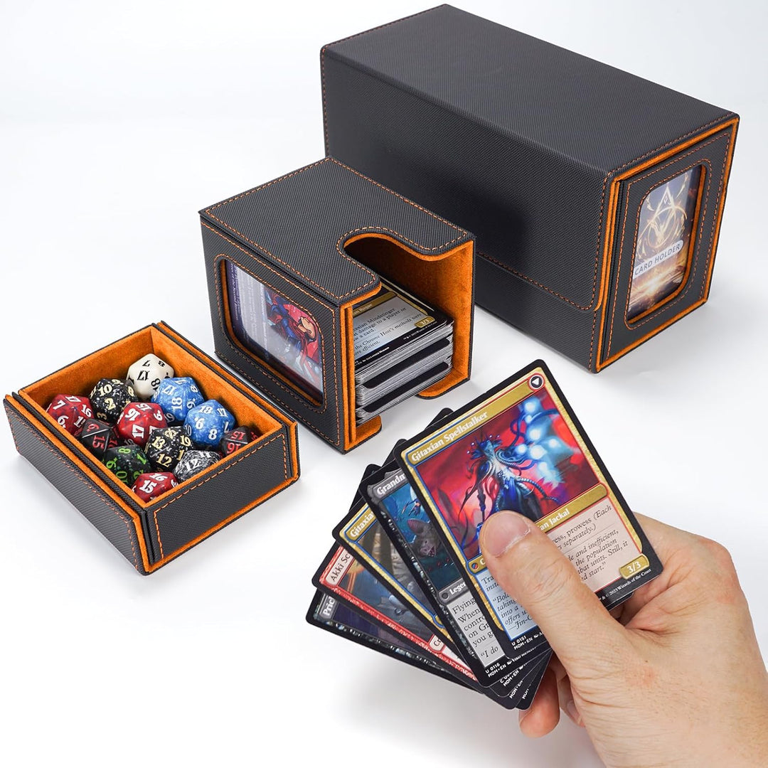 AFIING MTG Commander Kartenbox, 3-in-1 Karten-Aufbewahrungsbox für 200+ doppelt gesleevte Karten, Ma