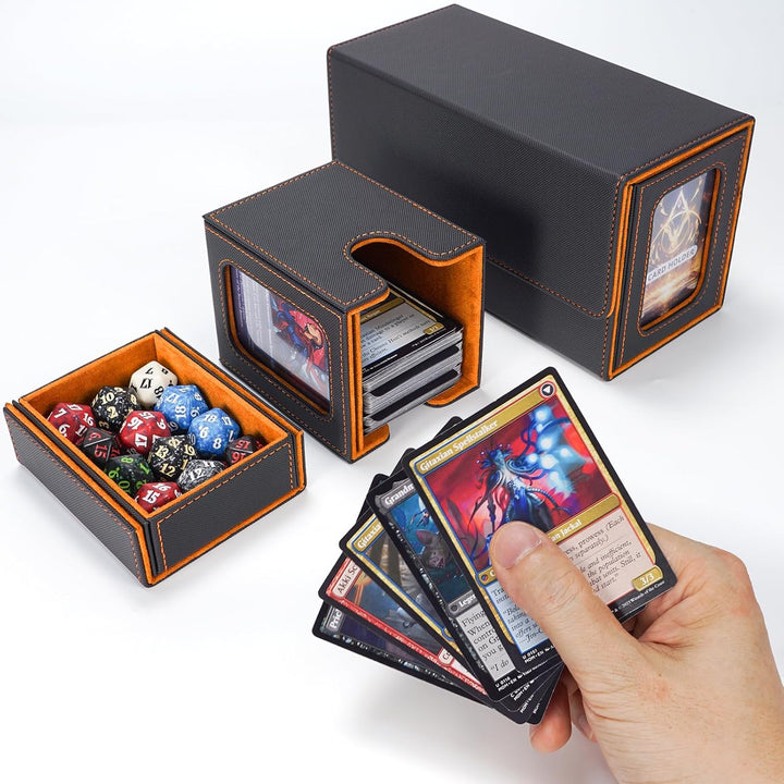 AFIING MTG Commander Kartenbox, 3-in-1 Karten-Aufbewahrungsbox für 200+ doppelt gesleevte Karten, Ma