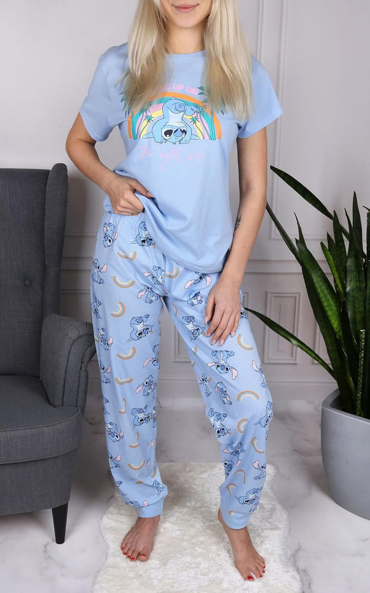 Stitch Disney Langarm-Pyjama für Damen, Blau und Pink S Kurzarm, S Kurzarm