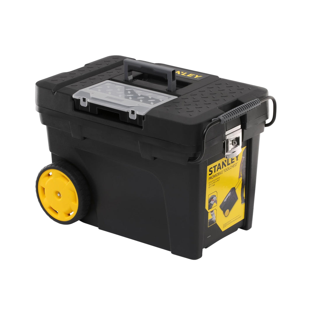 Stanley Mobile Montagebox (60,3 x 37,5 x 43 cm, Volumen 53l, geräumiges Hauptfach für Elektrowerkzeu