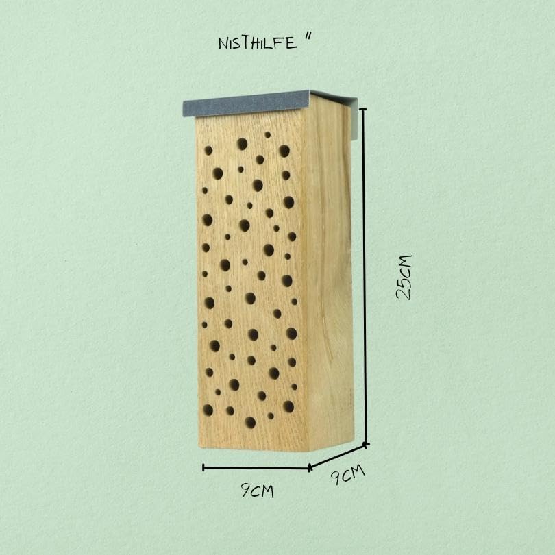 Premium Nisthilfe Wildbienen Bienen Insekten Hotel aus Massivholz zum Aufhängen mit Dach - Bienenfre