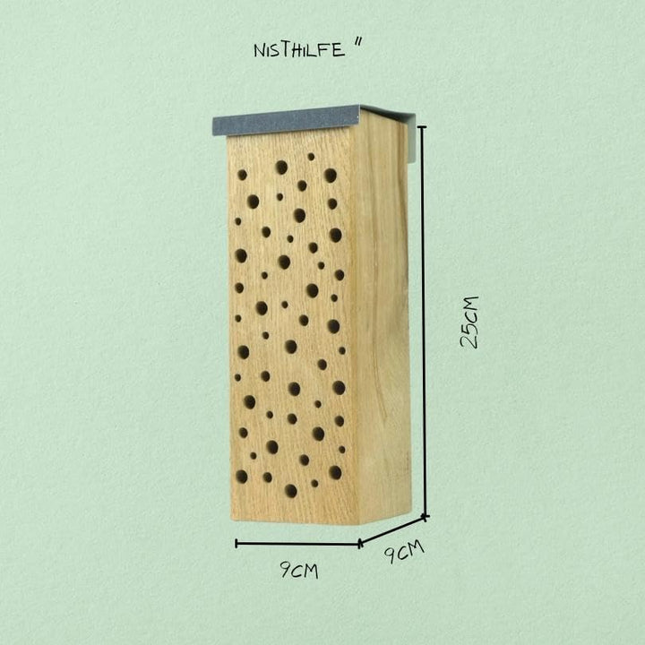 Premium Nisthilfe Wildbienen Bienen Insekten Hotel aus Massivholz zum Aufhängen mit Dach - Bienenfre
