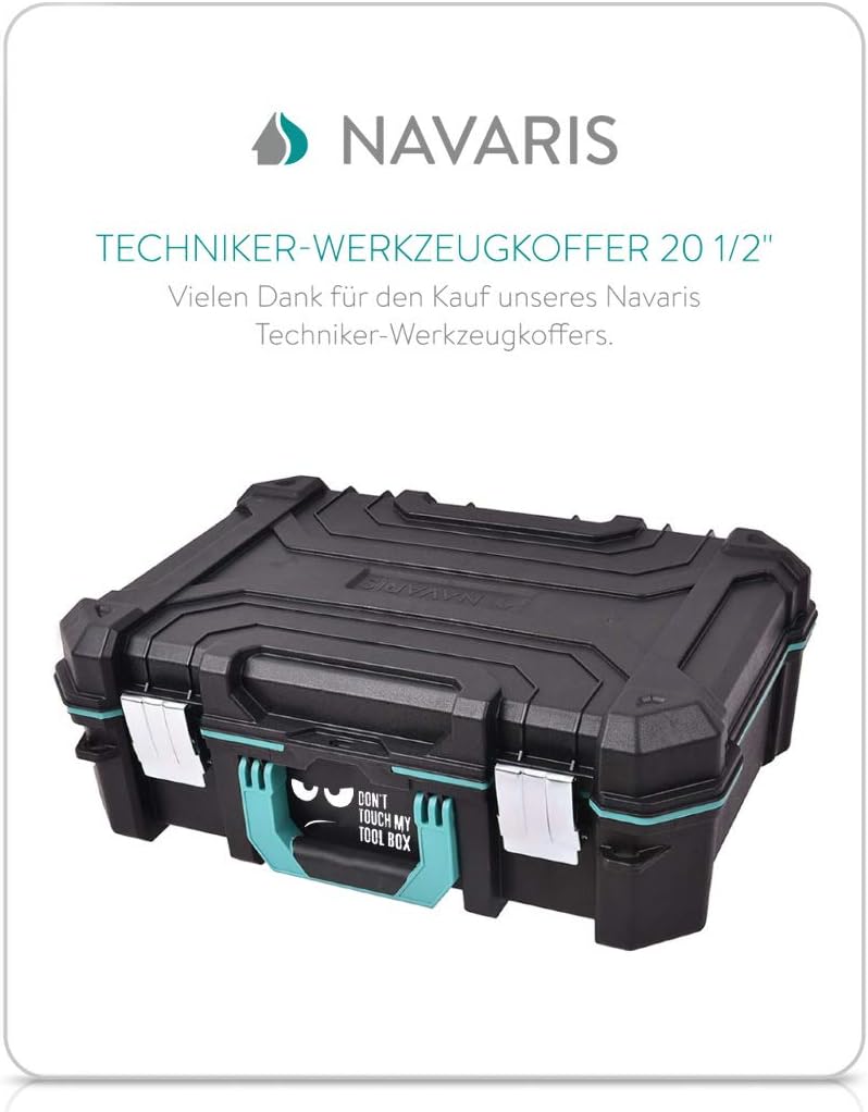 Navaris Techniker Werkzeugkoffer 20 1/2" leer - 52,5x38,9x19cm - mit 2 Stahlschliessen Fächer 2 Orga