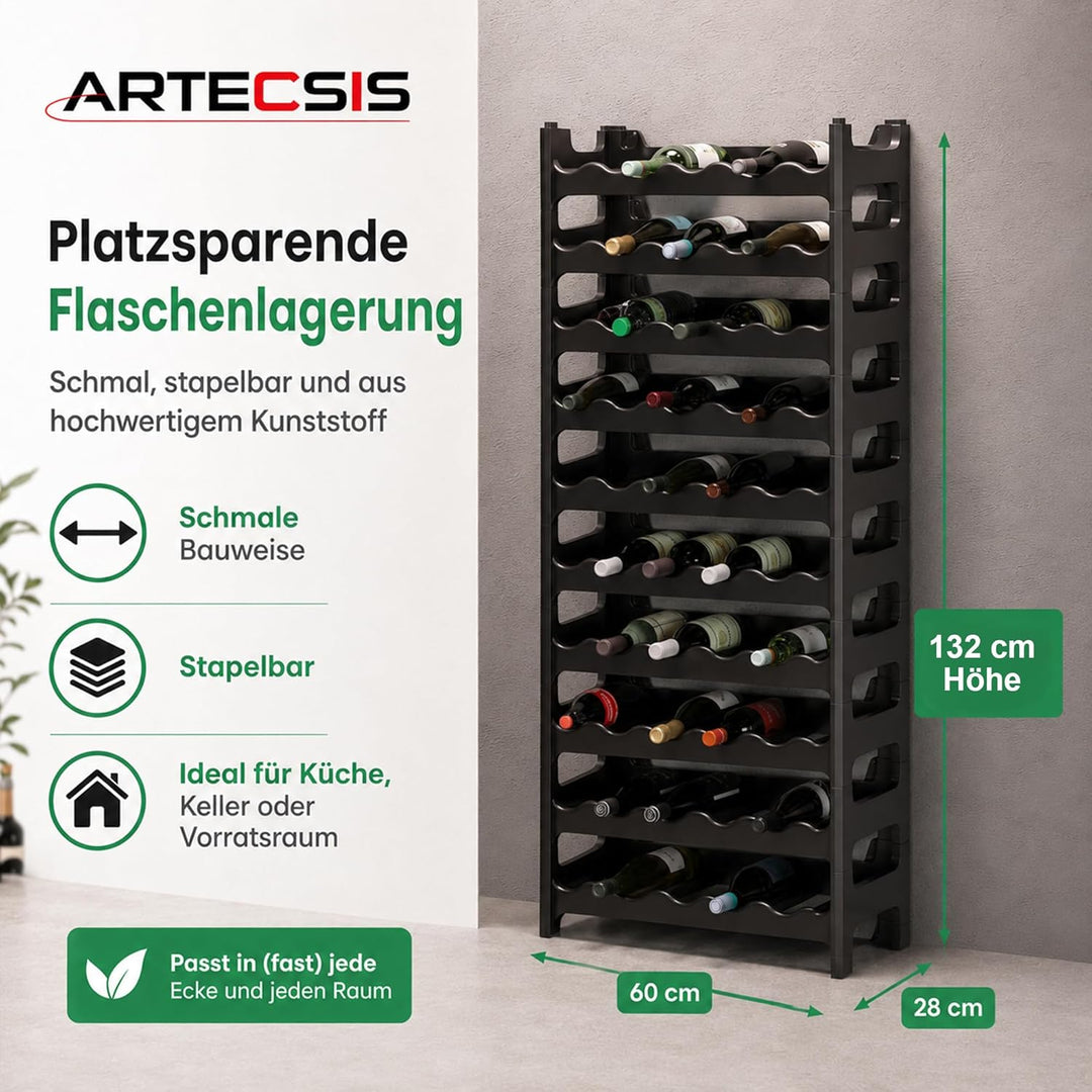 ARTECSIS Weinregal stapelbar Kunststoff für 60 Flaschen, stabiles Flaschenregal in Gastronomie-Quali