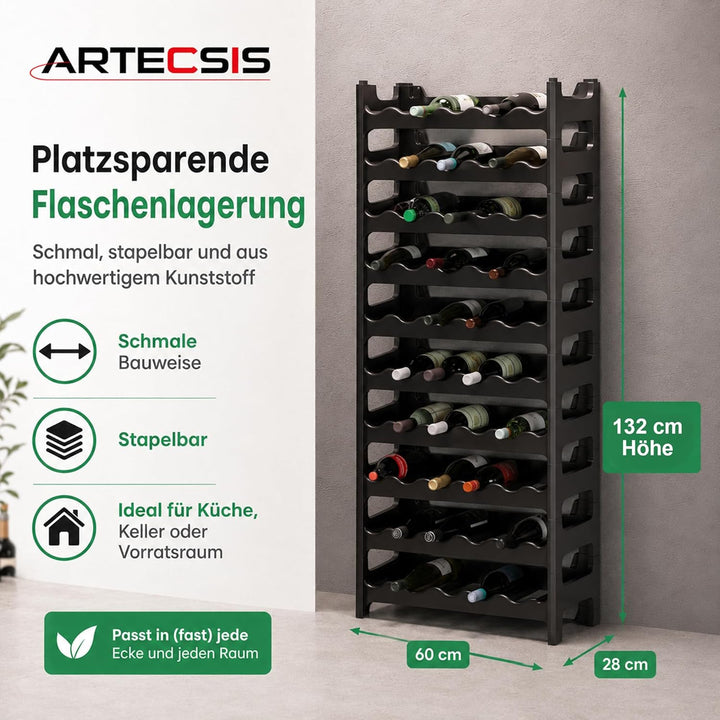 ARTECSIS Weinregal stapelbar Kunststoff für 60 Flaschen, stabiles Flaschenregal in Gastronomie-Quali