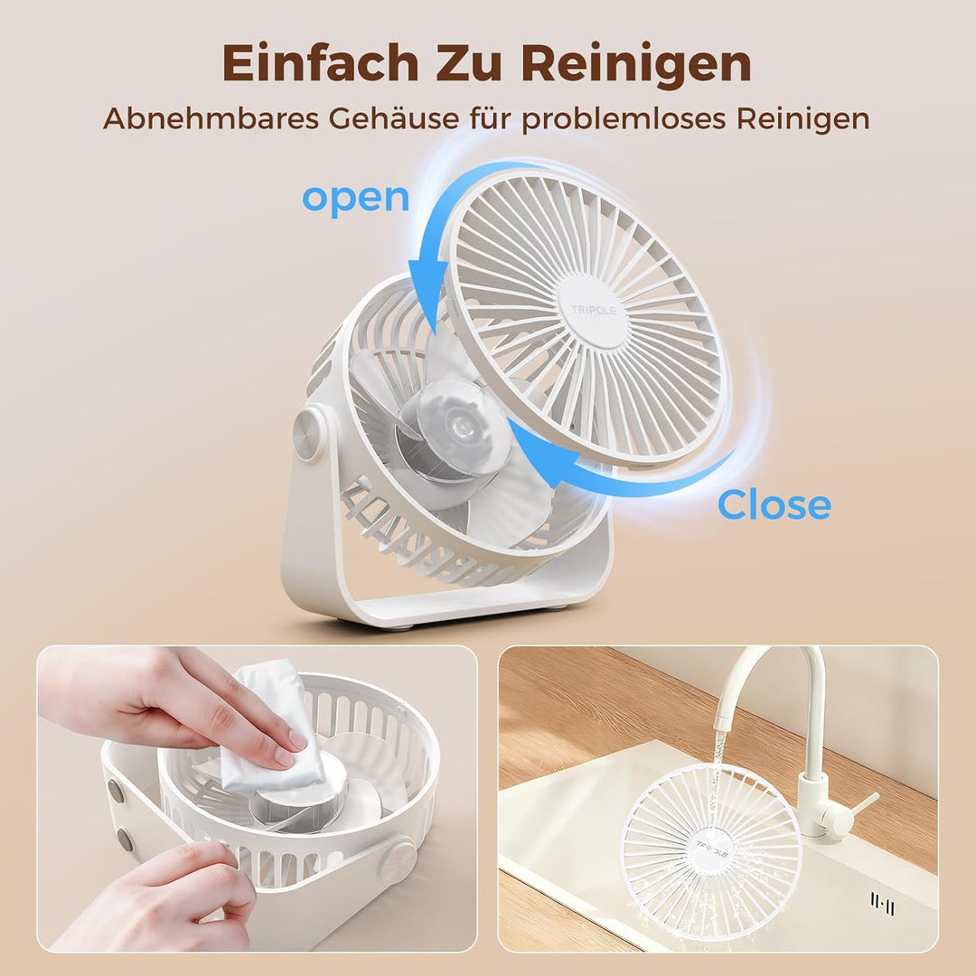 TriPole USB Tischventilator, 3 Geschwindigkeiten Starker Wind, 360° Rotation Persönlicher Ventilator