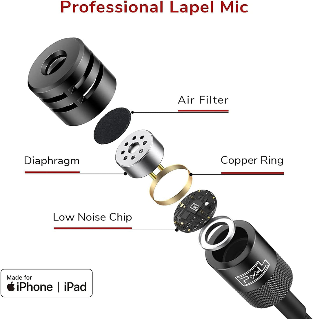 Pixel Lavalier Mikrofon Kompatibel mit iPhone/IPad (Apple MFi-Zertifiziert) für Videoaufnahmen Lives