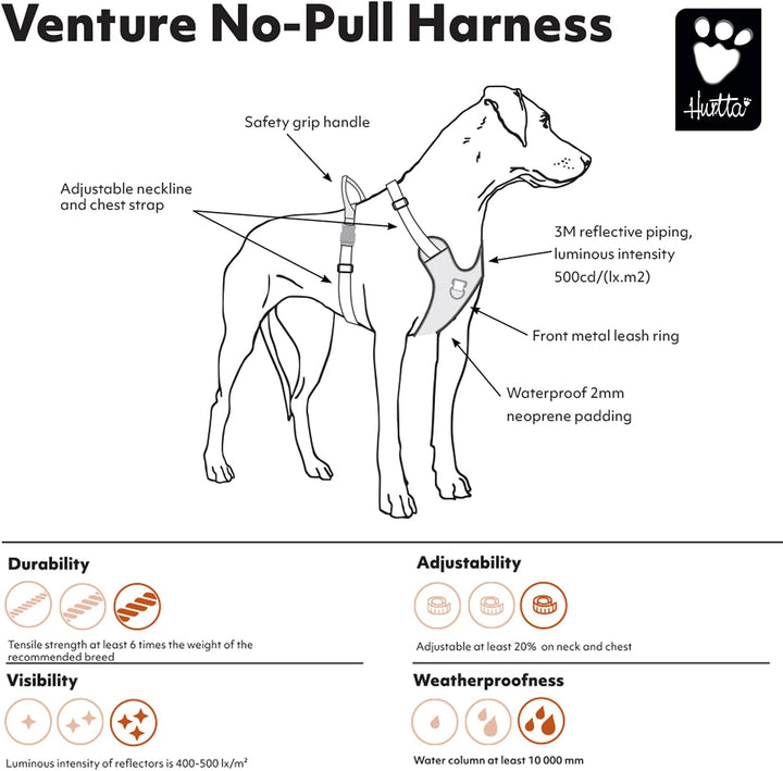 Hurtta Venture No-Pull Geschirr für kleine Hunde, reflektierend, verstellbar, wasserdicht, Coral Pin
