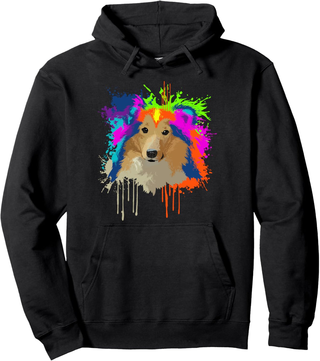 Splash Art Langhaar Collie Hundehalter Geschenkidee Hunde Pullover Hoodie