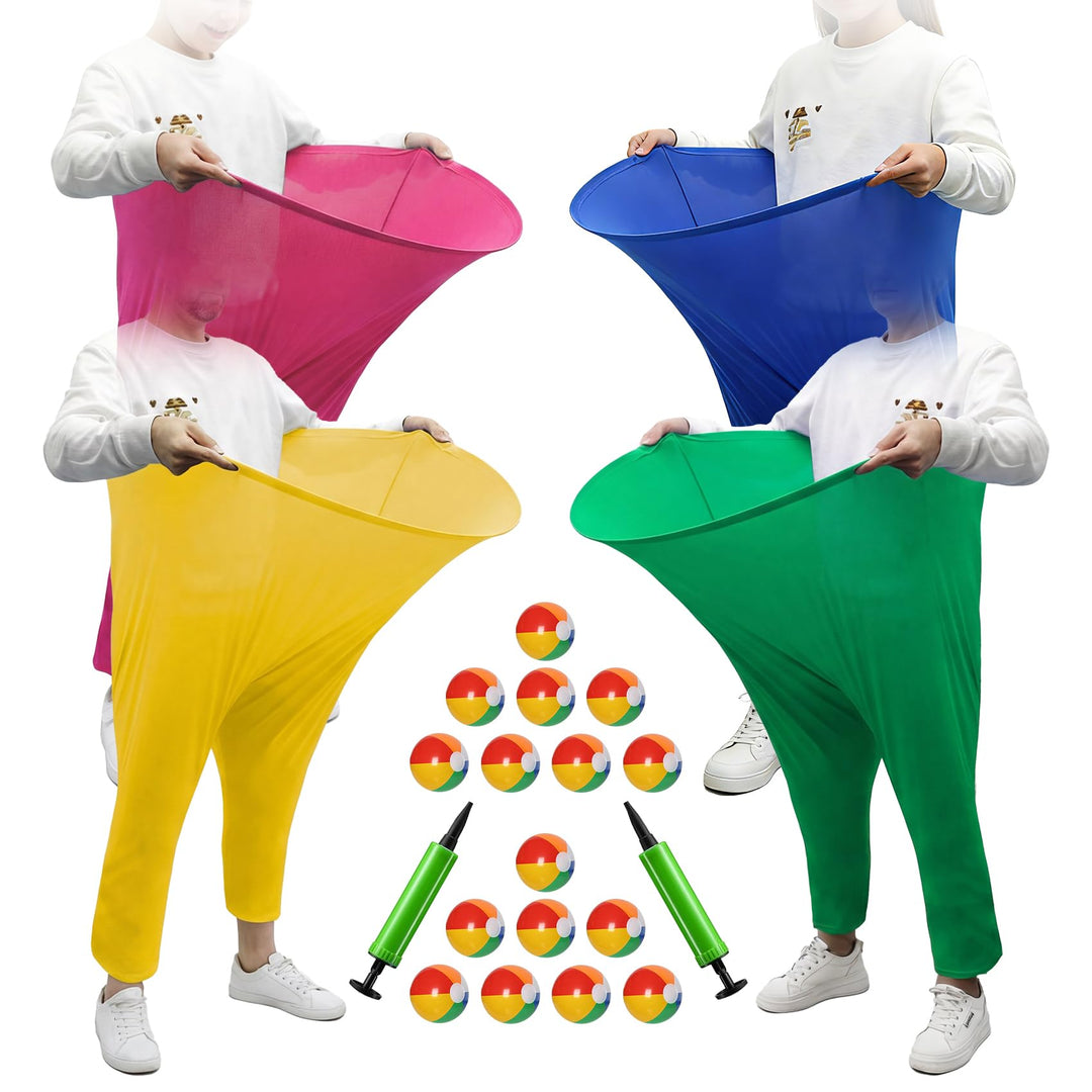 4-farbiges Team Granny Pants Hof-Spiel mit 16 Bällen und 2 Pumpen – komplettes Party-Set für Erwachs
