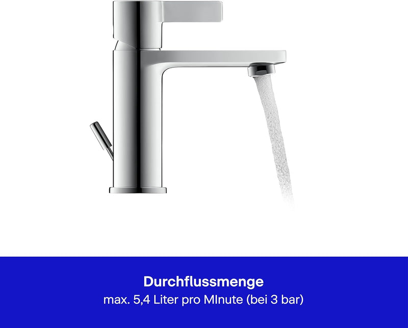 Duravit D-Neo Waschtischarmatur, Grösse M (Auslauf Höhe 110 mm). Wasserhahn Bad mit Zugstangen-Ablau