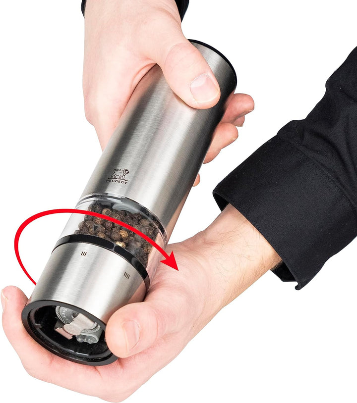 PEUGEOT - Elektrische Pfeffermühle + Salzmühle Elis Sense u‘Select 20 cm + Pfeffer + Steinsalz + Tab