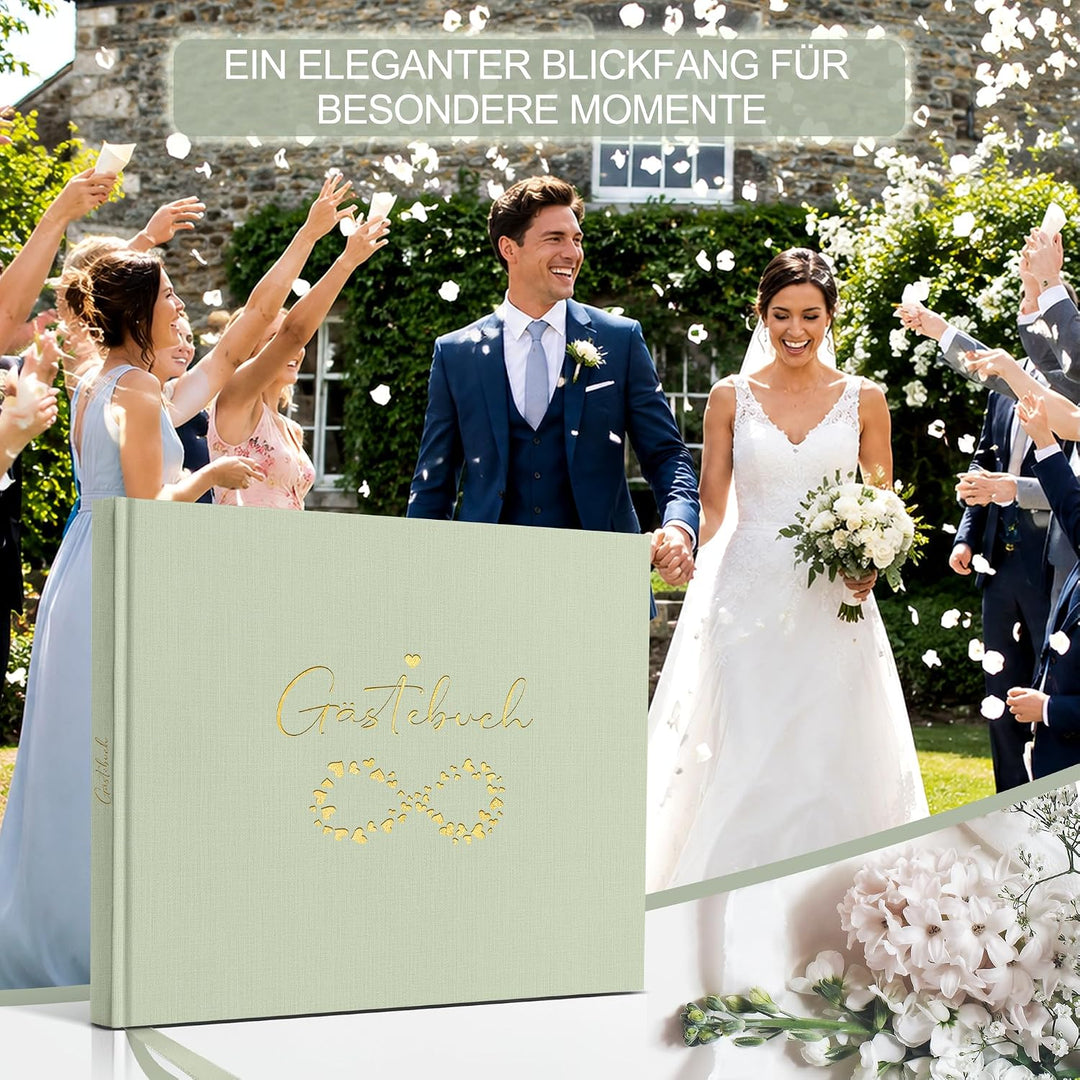 Hyggartn Gästebuch Grün mit Goldprägung, 100 Seiten Blanko – Edles Erinnerungsbuch für Hochzeit, Geb