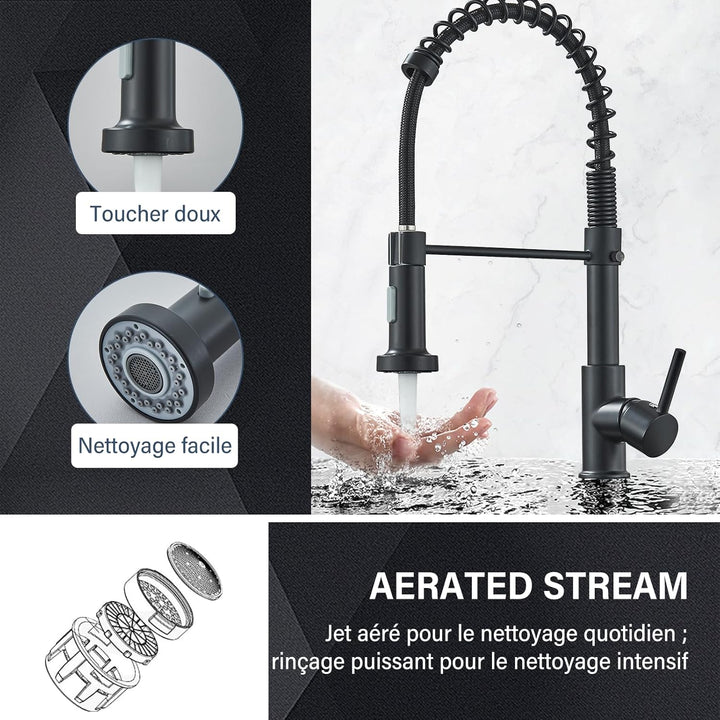 Cesinkin Wasserhahn für Küche, Spülbecken mit Regenbogen, versenkbar, 2 Sprühmodi, Messing, Schwarz…