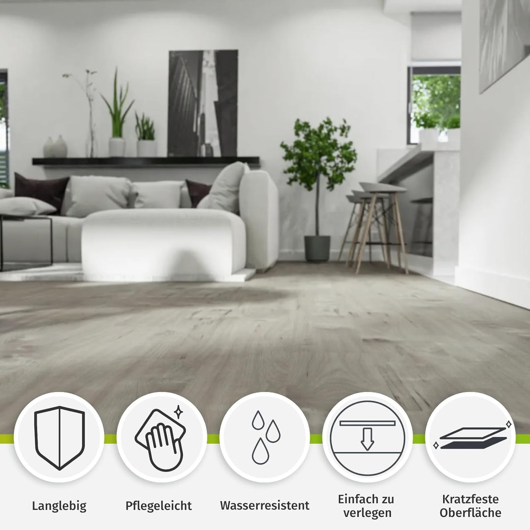 HORI Klick Hart Vinylboden aus hochwertigem SPC ohne PVC Newcastle, elegante Landhausdiele, 1,989 m²