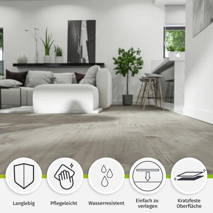 HORI Klick Hart Vinylboden aus hochwertigem SPC ohne PVC Newcastle, elegante Landhausdiele, 1,989 m²