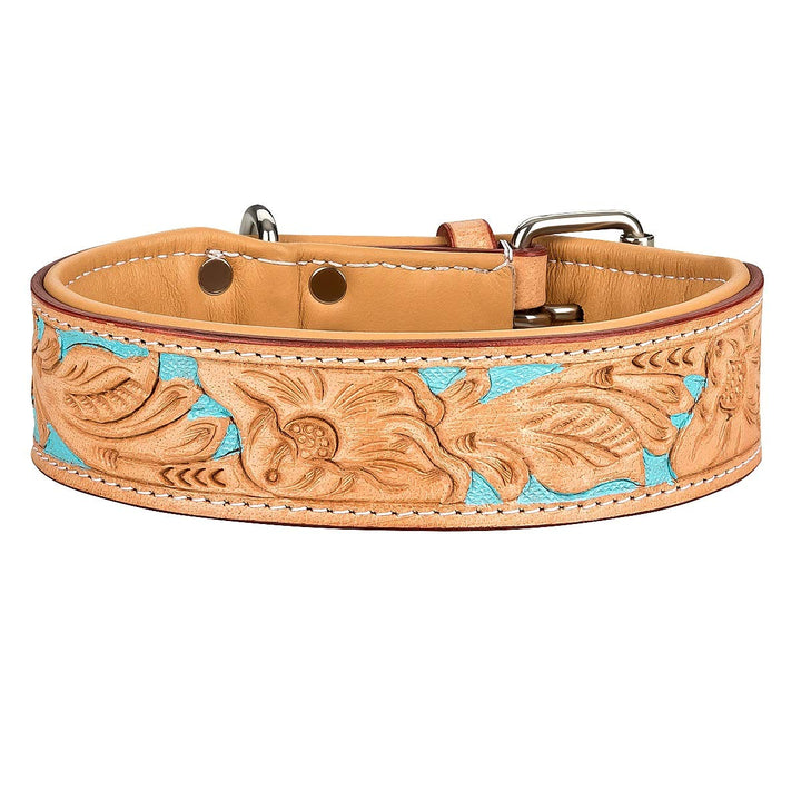 MICHUR Mariano Hundehalsband Leder, Lederhalsband Hund, Halsband, Beige Blau Braun, Leder, mit gesta
