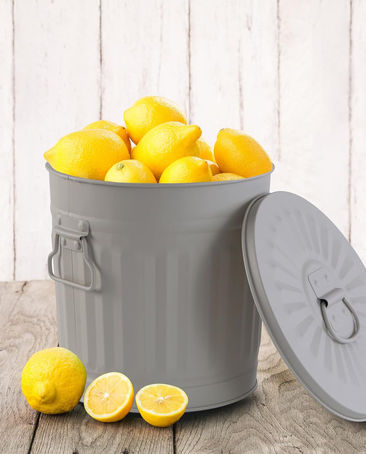 Jinfa Retrodesign Mülleimer mit Deckel | Grau | Ø Höhe 21,5 cm, 7 Liter 1 Stück - 7 Liter - Ø21,5cm