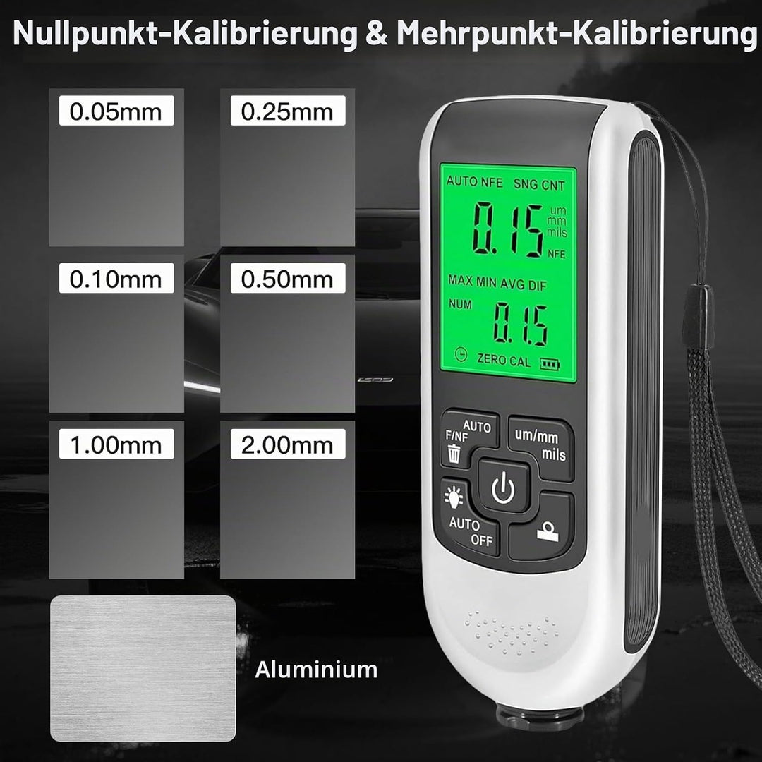 Digitales Schichtdickenmessgerät, Lackmessgerät Auto mit Tragbarem Seil, 0-2000UM Lackdickenmessgerä