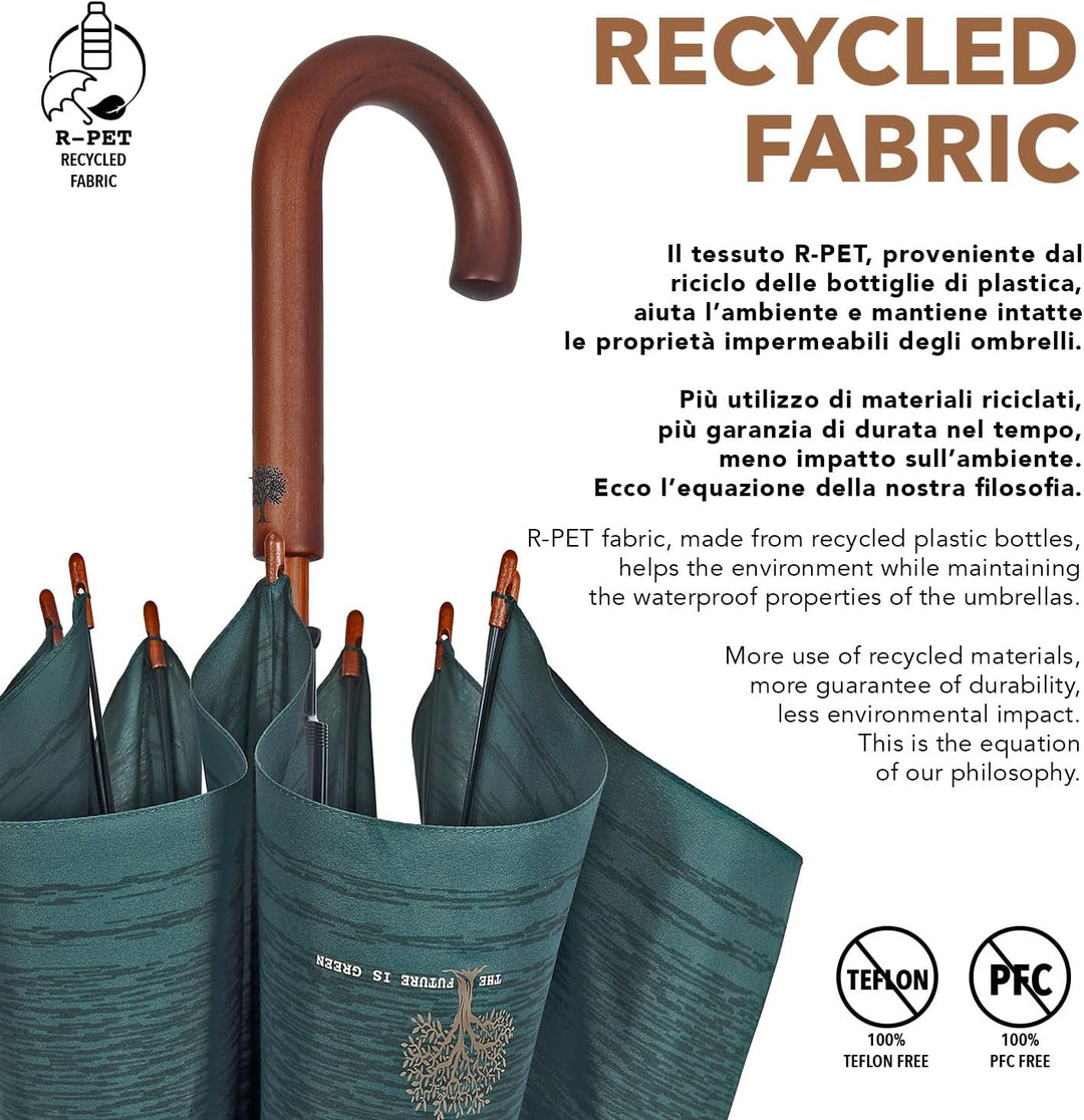 PERLETTI GREEN Regenschirm Gross Ökologisch Damen - Regen Stockschirm Automatik Eco Naturverbunden U