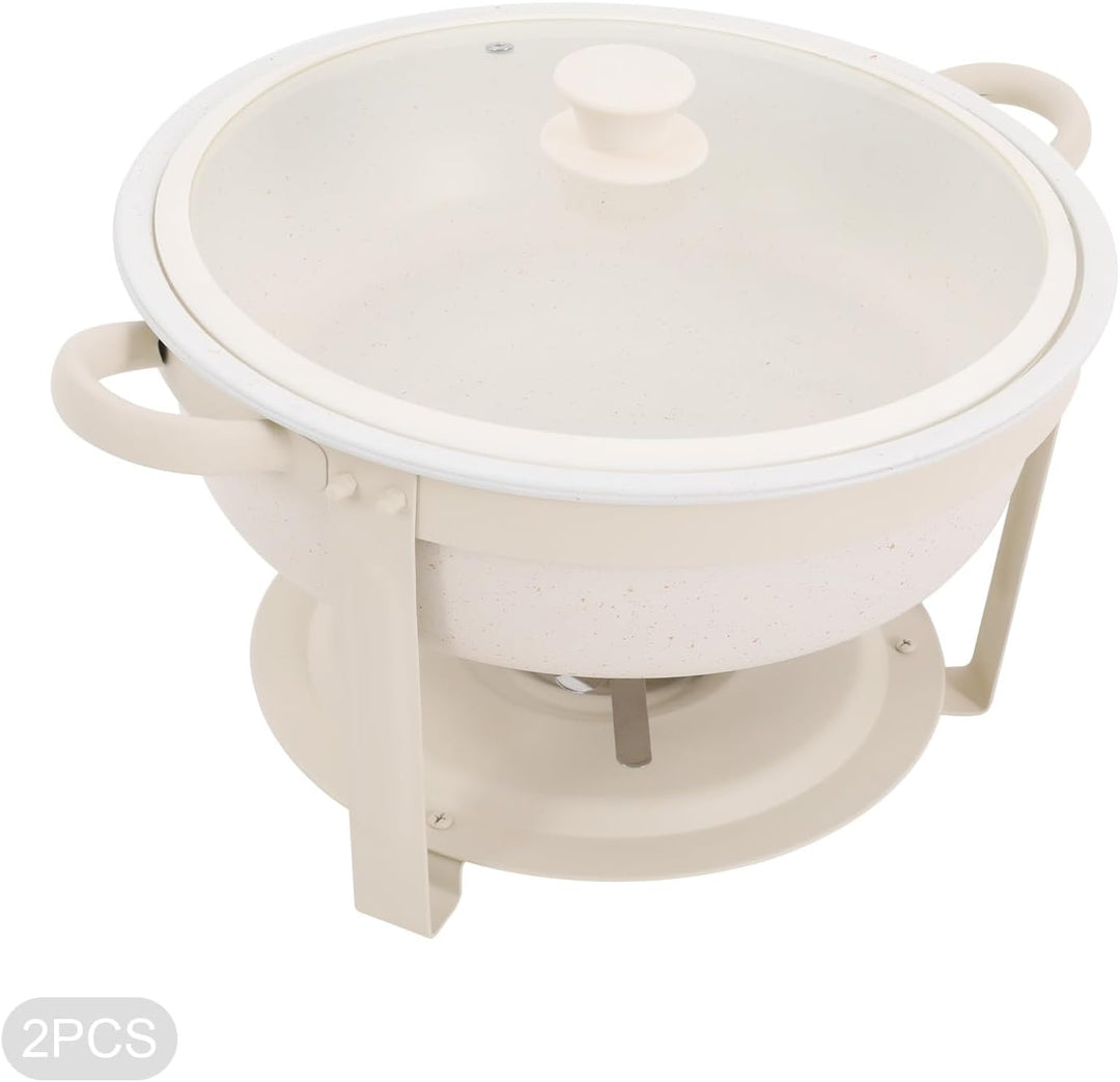 2er Warmhaltebehälter Essen, 5L Rund Edelstahl Chafing Dish Set mit Glasdeckel, Kalt &amp; Heiss Stapelb