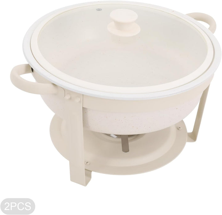 2er Warmhaltebehälter Essen, 5L Rund Edelstahl Chafing Dish Set mit Glasdeckel, Kalt &amp; Heiss Stapelb