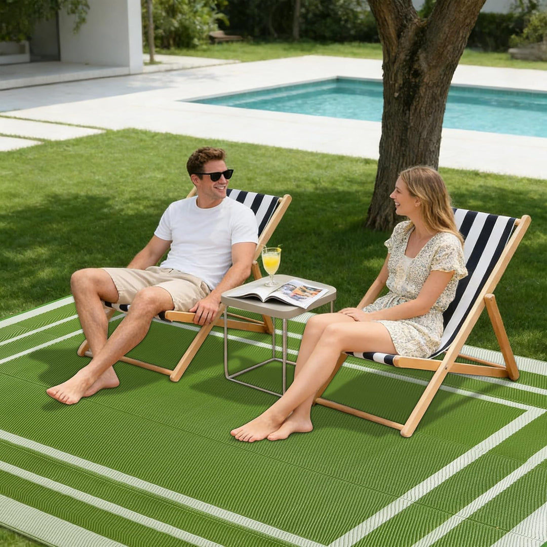 Outdoor Teppich Wetterfest 180x270cm Gras Grün Kunststoff Picknickdecken Wasserfest Reversible Campi