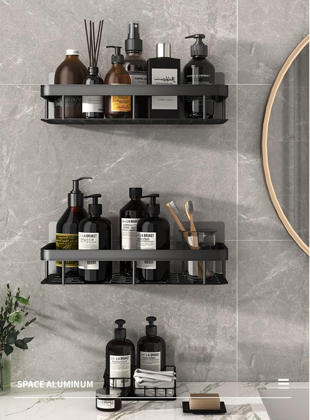 Duschablage Ohne Bohren,Duschregal Aluminium Duschkorb Selbstklebend für,Moderner Badezimmerregal,Ma