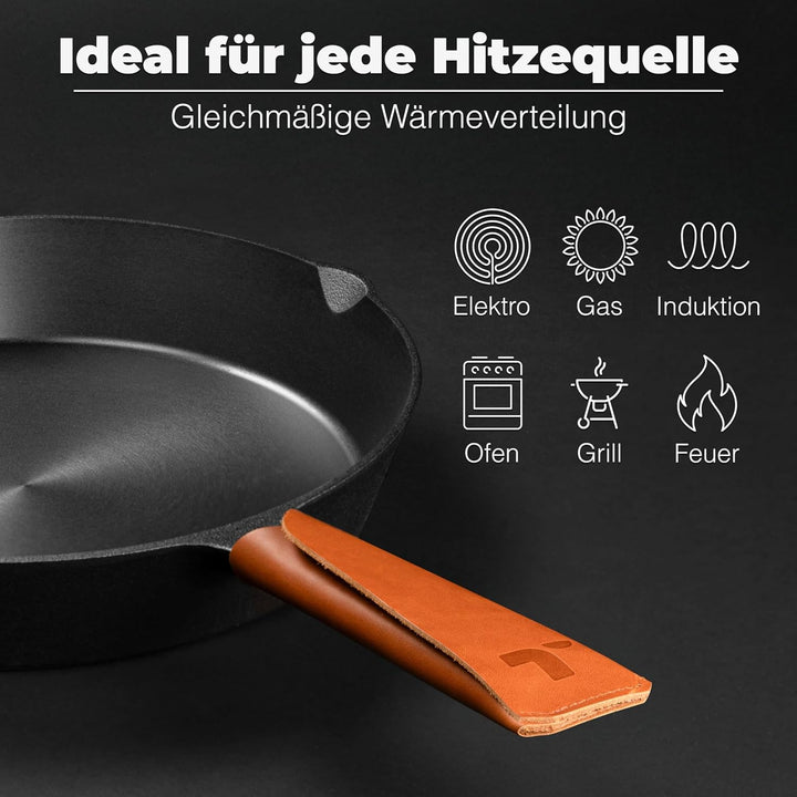 TECOR Gusseisenpfanne Induktion 28 cm geschliffen, universell, natürlich - Langlebige Pfanne Gusseis