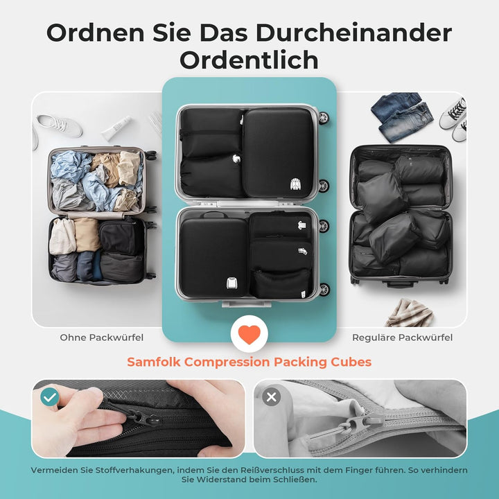 Packing Cubes Compression 8 Stück Koffer Organizer,Wasserdicht PackwüRfel Packtaschen Kompression, T
