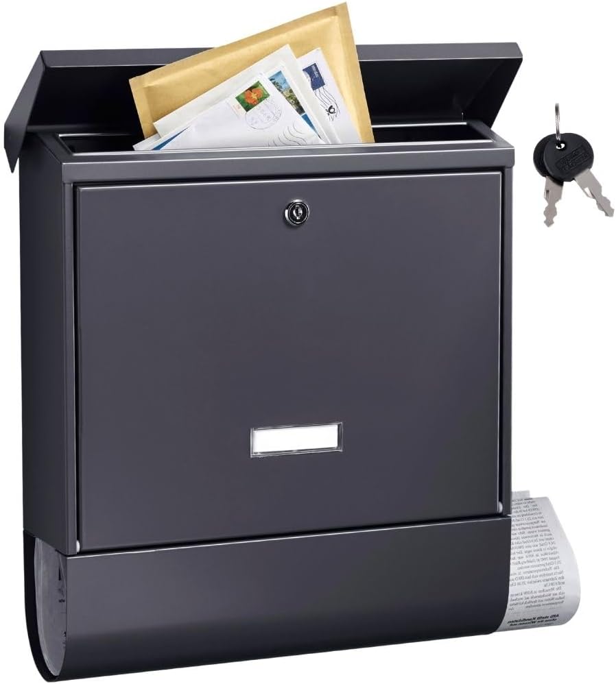 BURG-WÄCHTER Briefkasten mit Zeitungsfach und Namensschild, Verzinkter Stahl, Einwurf-Format DIN C4,