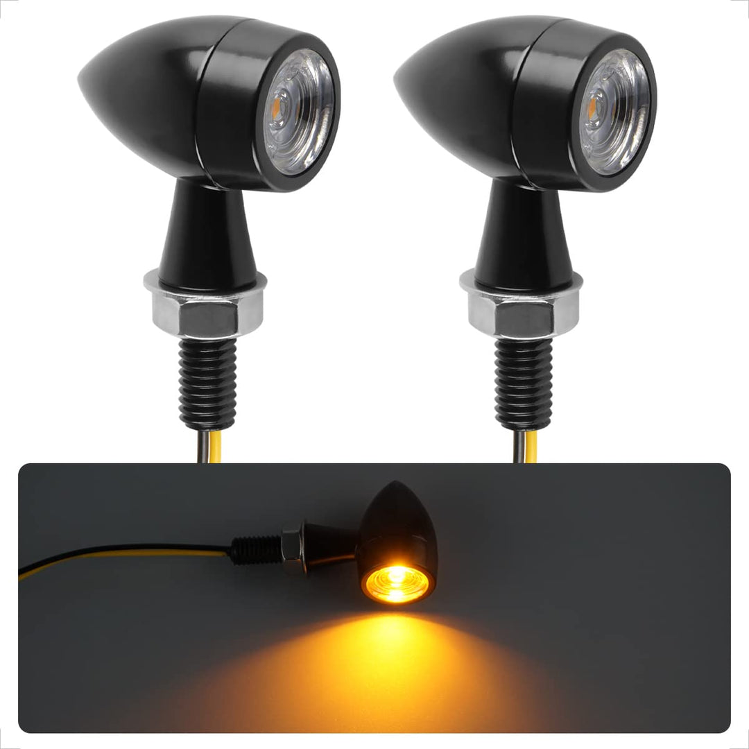 evermotor Universal 12V 2 Stück E24 Mini Motorrad LED Blinker Bullet Zinklegierung im Feinguss IP67