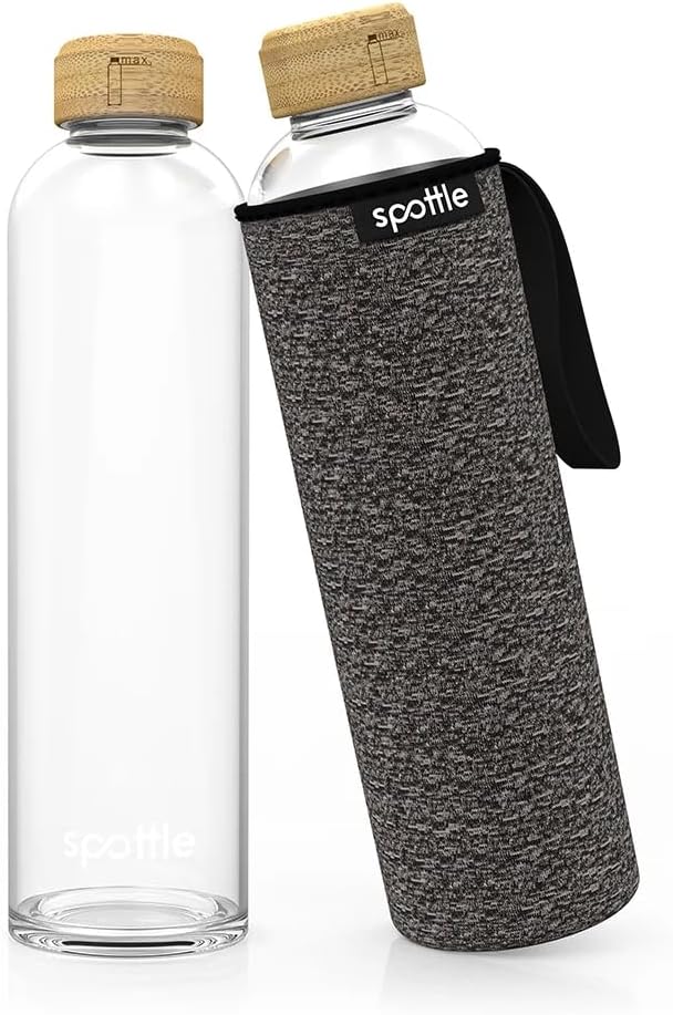 spottle Trinkflasche aus Glas 1l - Glasflasche 500ml - 750ml - 1 liter mit Neoprenhülle - Schutzhüll