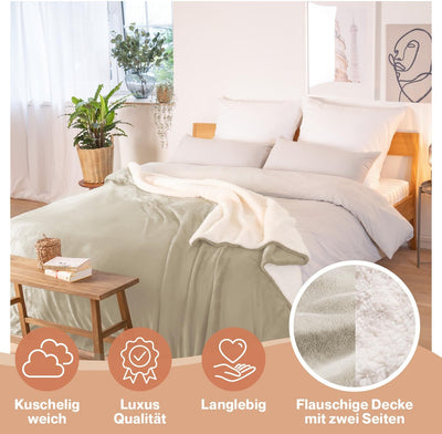 Blumtal Premium Sherpa Kuscheldecke flauschig - Wohndecke Kuscheldecke 130x150 cm - OEKO-TEX zertifi