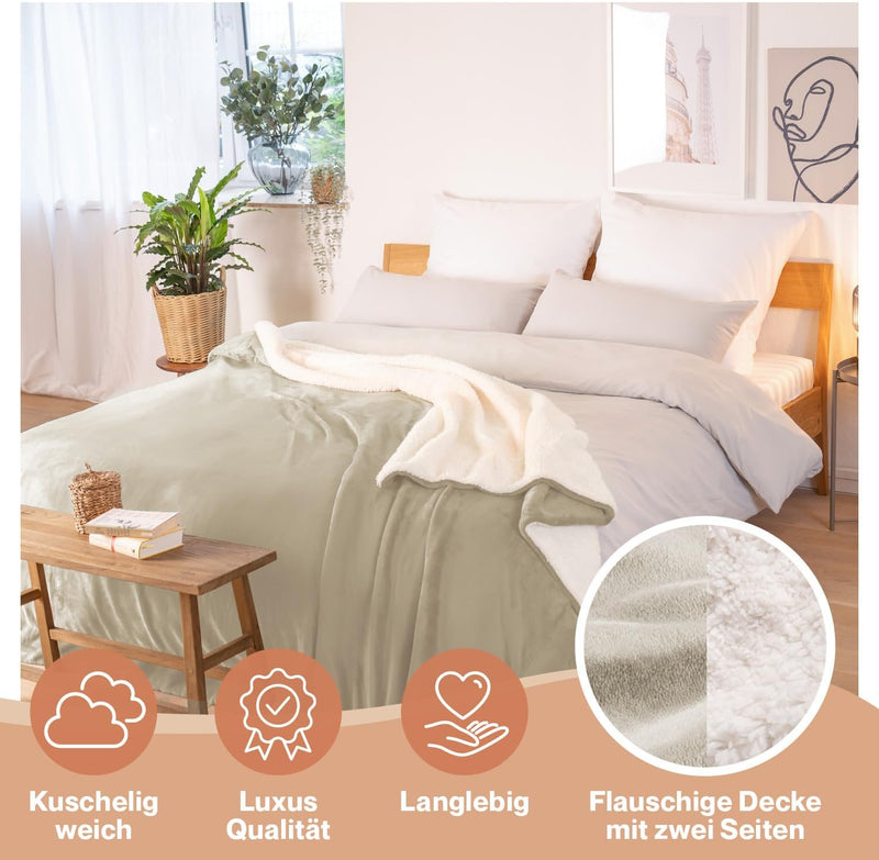 Blumtal Premium Sherpa Kuscheldecke flauschig - Wohndecke Kuscheldecke 230x270 cm - OEKO-TEX zertifi