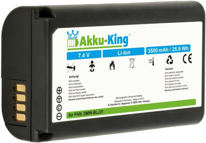 Akku-King Akku kompatibel mit Panasonic DMW-BLJ31 - Li-Ion 3500mAh - für Panasonic Lumix DC-S1, DC-S