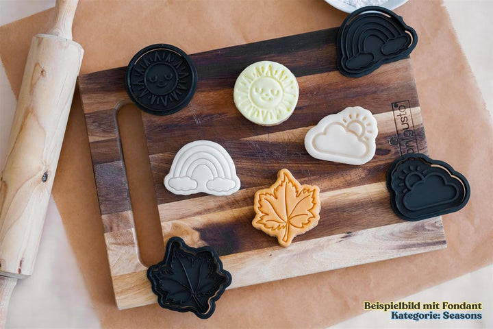 Keksausstecher Set Herbst – 4-teilig mit Stempel – Blatt, Kürbis, Pilz, Eichel – Ausstechformen aus
