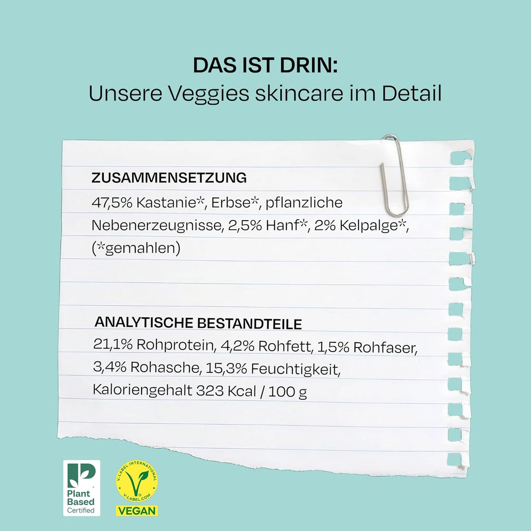 VEGDOG Veggies Skincare Veganer Snack für Hunde, getreiefreier Trainingssnack für Allergiker mit Kas
