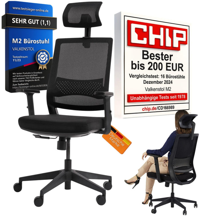 VALKENSTOL M2 Ergonomischer Bürostuhl 150 kg Schreibtischstuhl Ergonomisch [Max Bewegungsfreiheit] B
