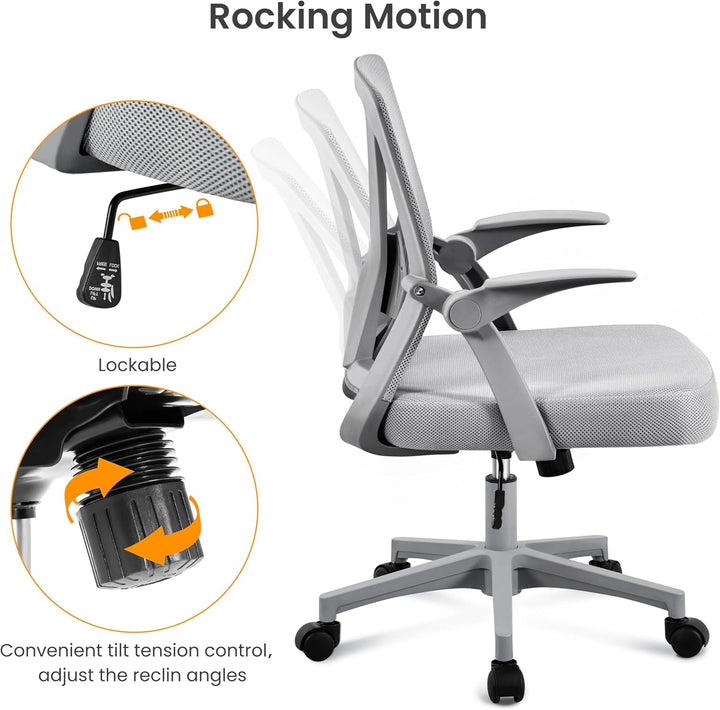 Yaheetech Bürostuhl ergonomisch, Schreibtischstuhl aus Mesh mit Hochklappbaren Armlehnen, Drehstuhl