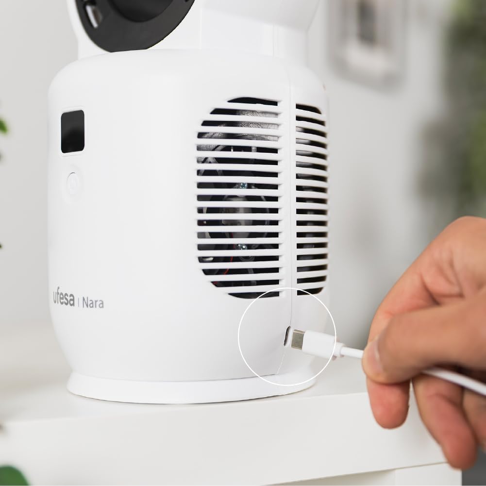 Ufesa Tischventilator Ohne Flügel Nara, Wiederaufladbar, 10W, USB‑C, 3 Geschwindigkeiten, LED‑Anzeig