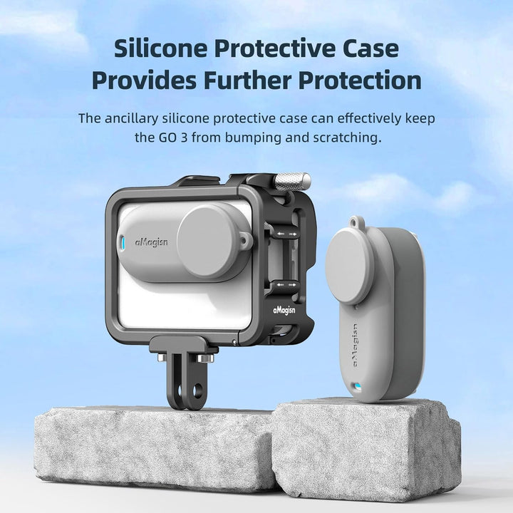 LICHIFIT Aluminium-Legierung Rahmen Käfig + Kamera Silikon Abdeckung für Insta360 GO 3 Action Pod Sc