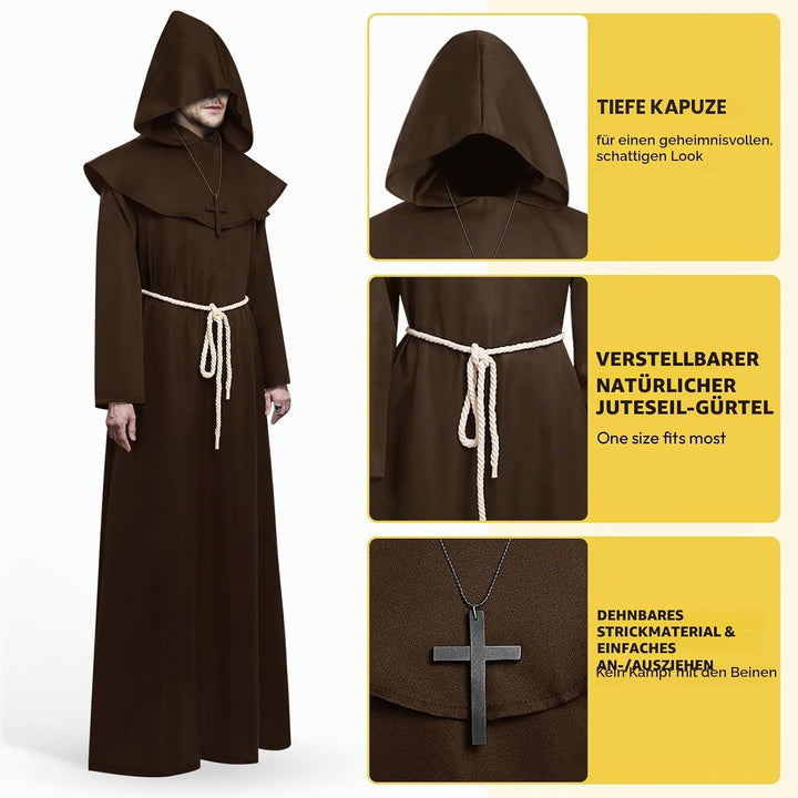 KONVINIT Mönch Robe Kostüm Männer Prister Gewand Kostüm Mittelalterliche Robe mit Kapuze Halloween K