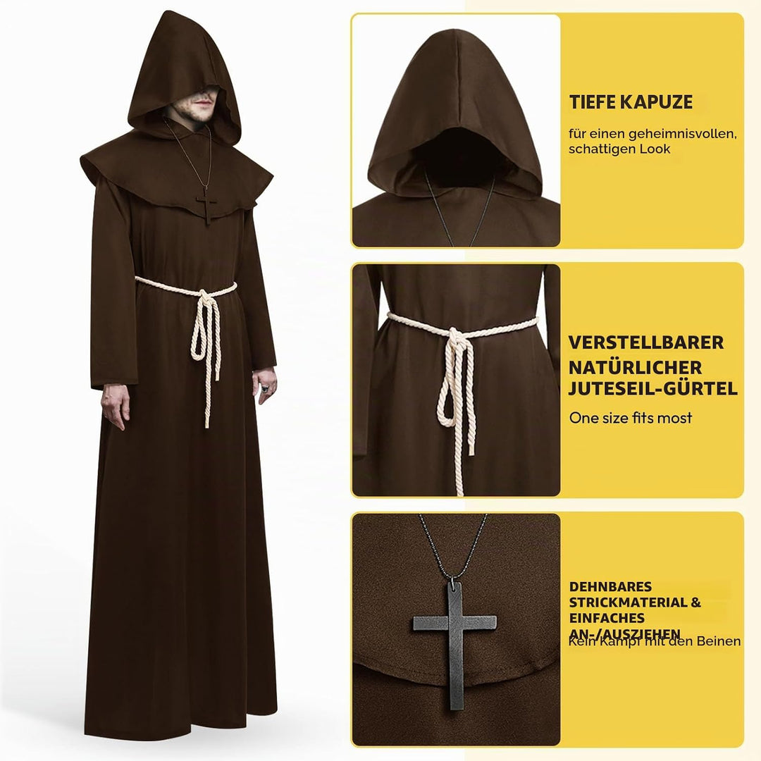 KONVINIT Mönch Robe Kostüm Männer Prister Gewand Kostüm Mittelalterliche Robe mit Kapuze Halloween K