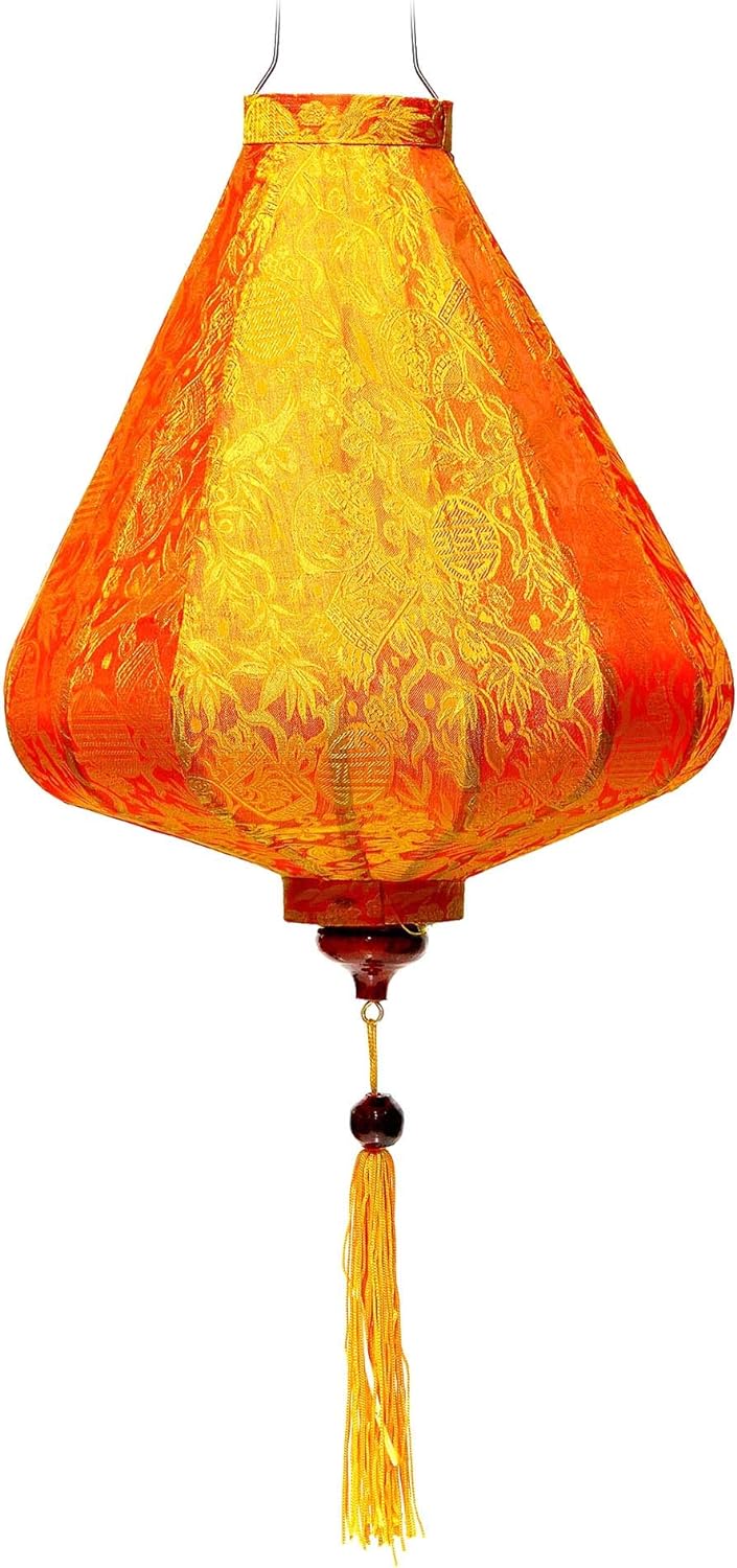 Laterne Lampion Asiatische aus Seide Orange, A Ø30cm - Traditionelle Hoi An Hängelampe aus Stoff, Ba