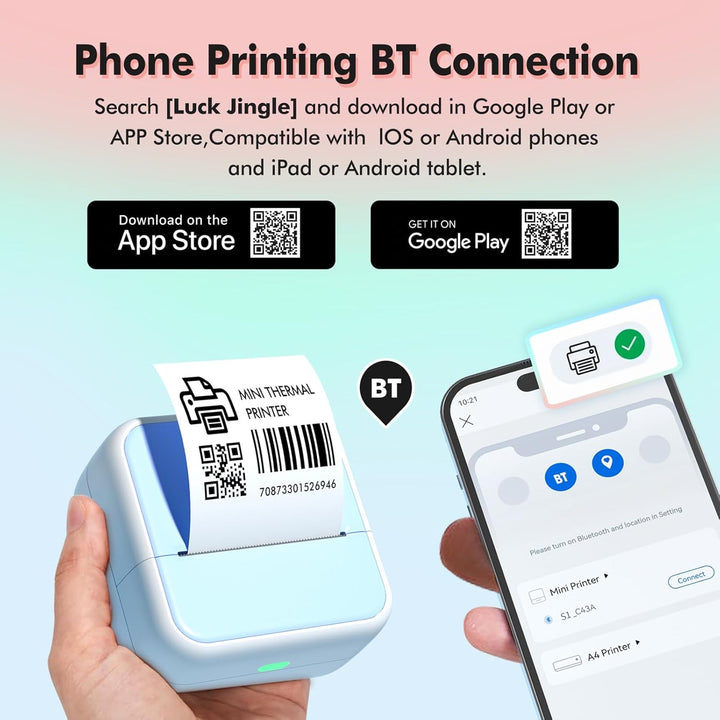 Bisofice S1 Mini Drucker für Smartphone mit 11 Rollen Druckerpapier, Blau