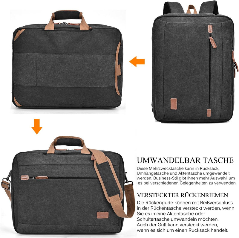 CoolBELL 17,3 Zoll umwandelbar Laptop Tasche/Rucksack Messenger Bag Canvas Umhängetasche Business Ba