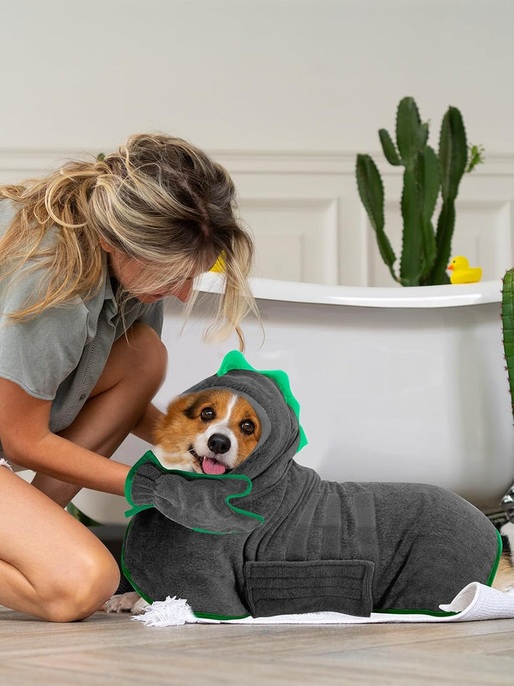 Bibykivn Bademantel für Hunde, Hundebademantel Aus Mikrofaser, Verstellbares Halsband Mit Klettversc
