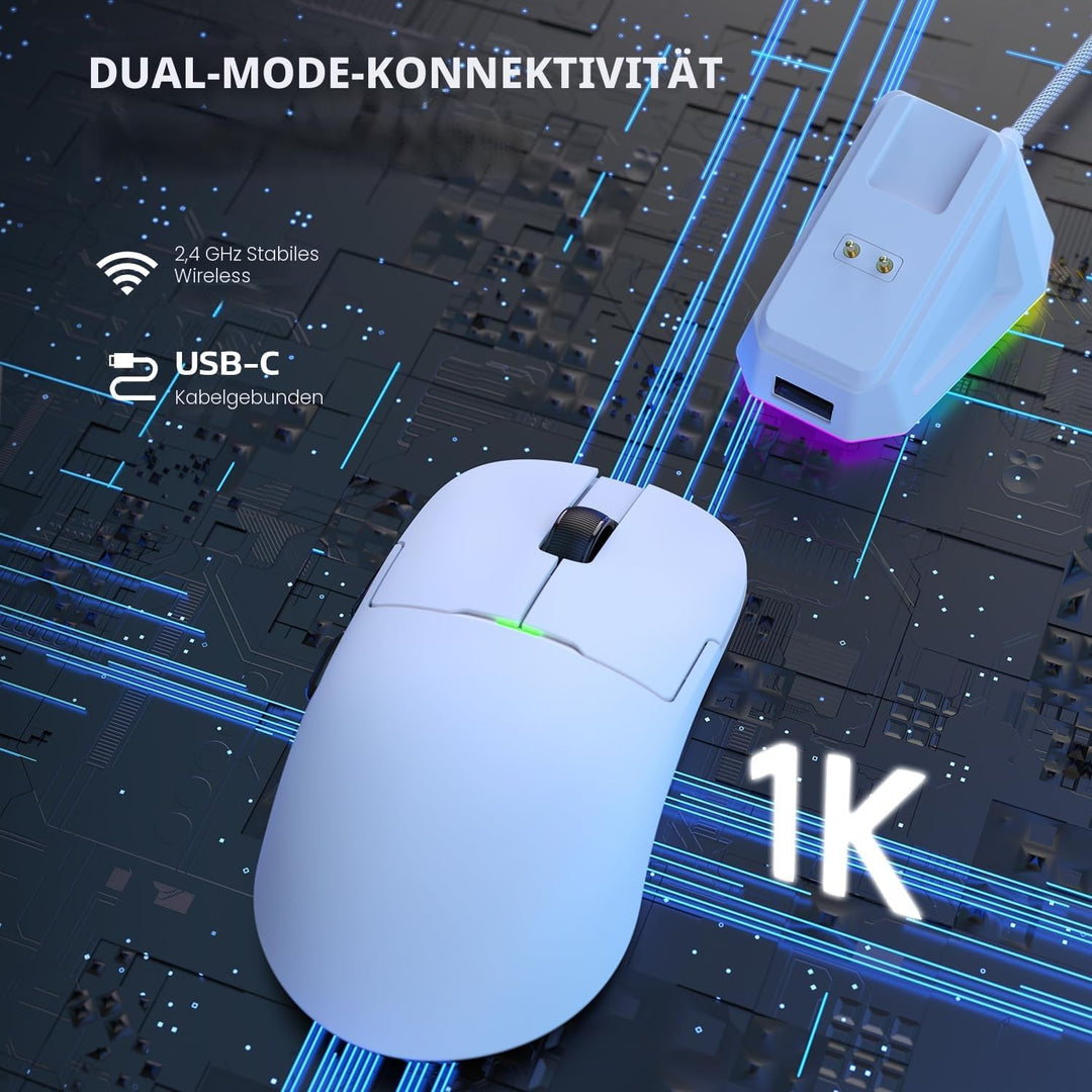 AJAZZ AJ159P Superlight Kabellose Gaming-Maus mit Magnetischer Ladestation, Ultraleicht 56g, Pixart